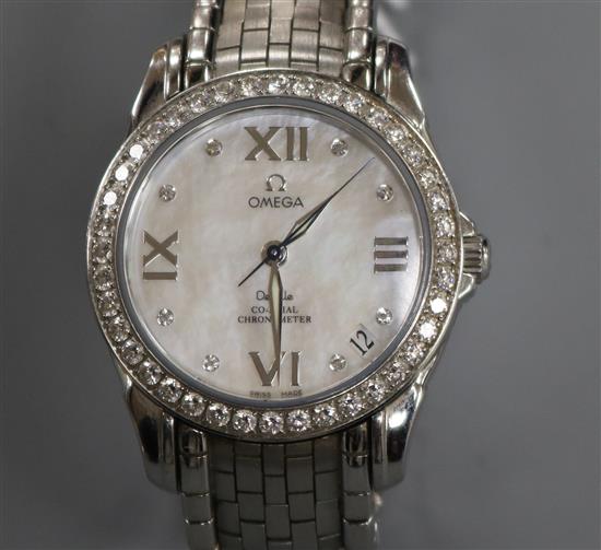 A ladys 2007/2008 stainless steel and diamond set Omega De Ville Co-Axial Chronometer wrist watch,